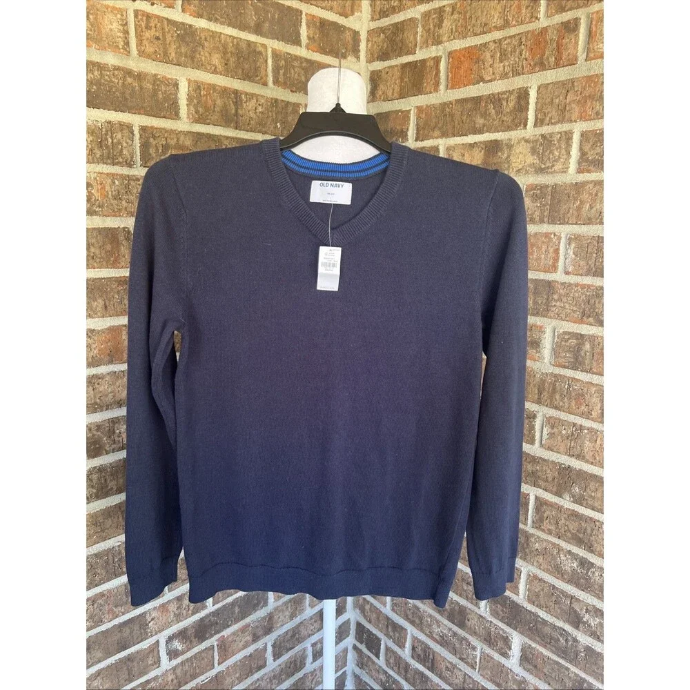 Old Navy Boys Lightweight Solid Navy Blue Cotton V-Neck Pullover Sweater XXL NWT